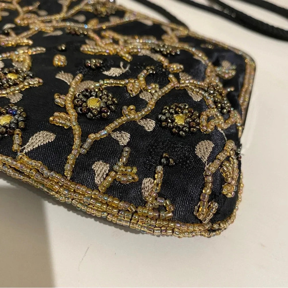 Lancôme Womens Beaded Vintage Unused Bag Black Gold Excellent Condition - Picture 13 of 14